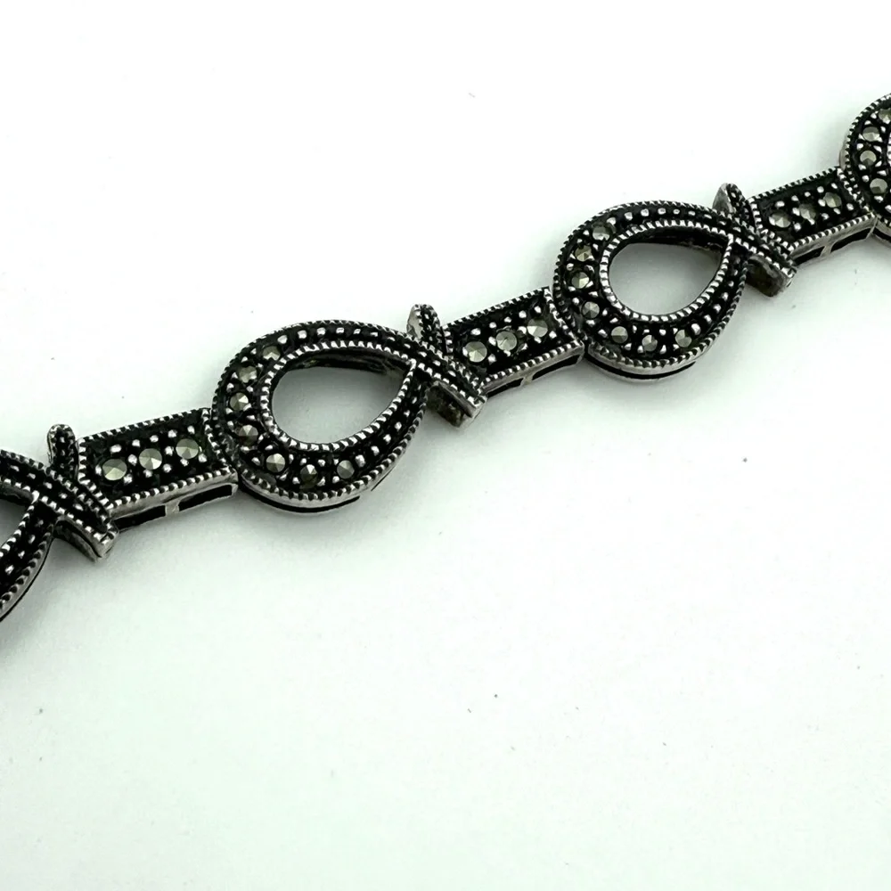 Judith Jack Sterling Silver Marcasite Ribbon Bow Link Bracelet